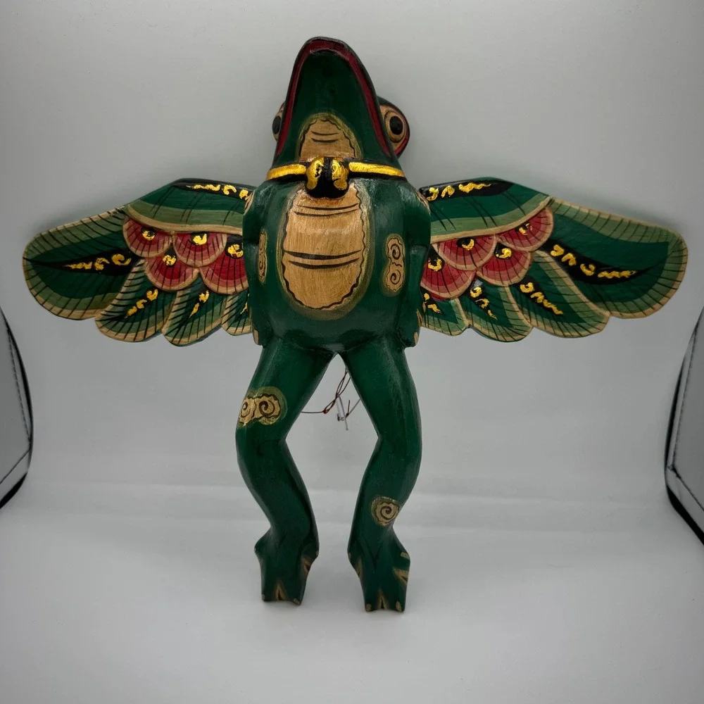VTG Balinese Flying Frog Spirit Chaser Wood Hand Carved & Painted- Folk Art